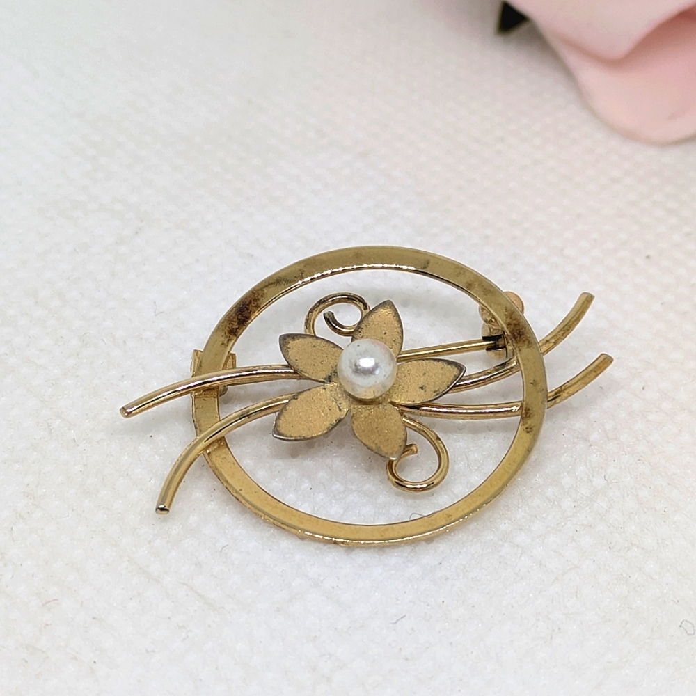 Vintage Bond Boyd Sterling Silver Flower Brooch Gold Wash Cottagecore Floral